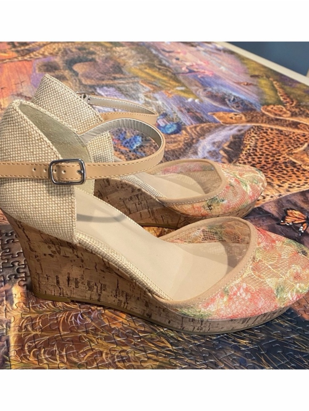 APT 9 Lace & Linen Wedges w Ankle Strap-9